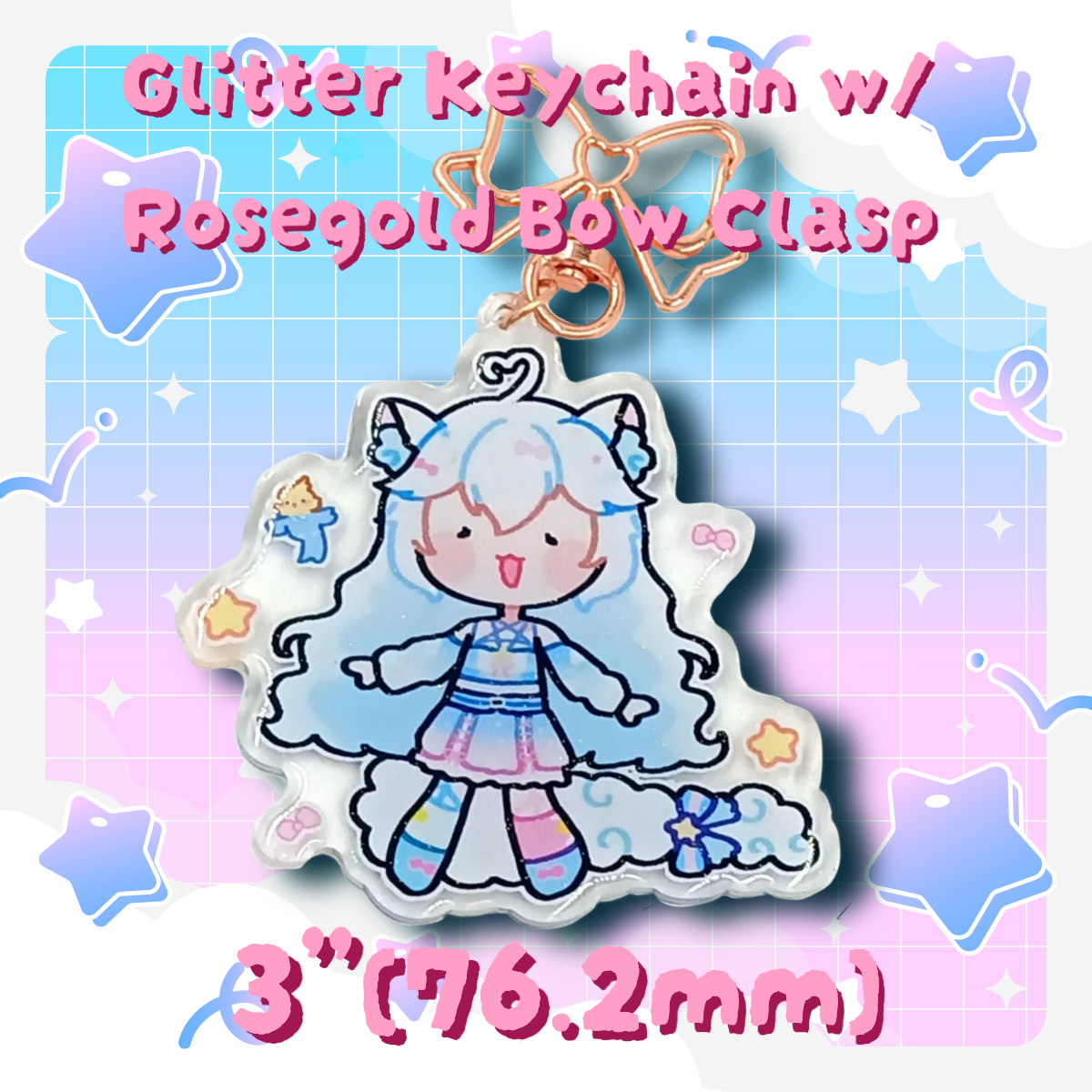 Nyabi Nya Glitter Keychain W/ RoseGold Bow Clasp